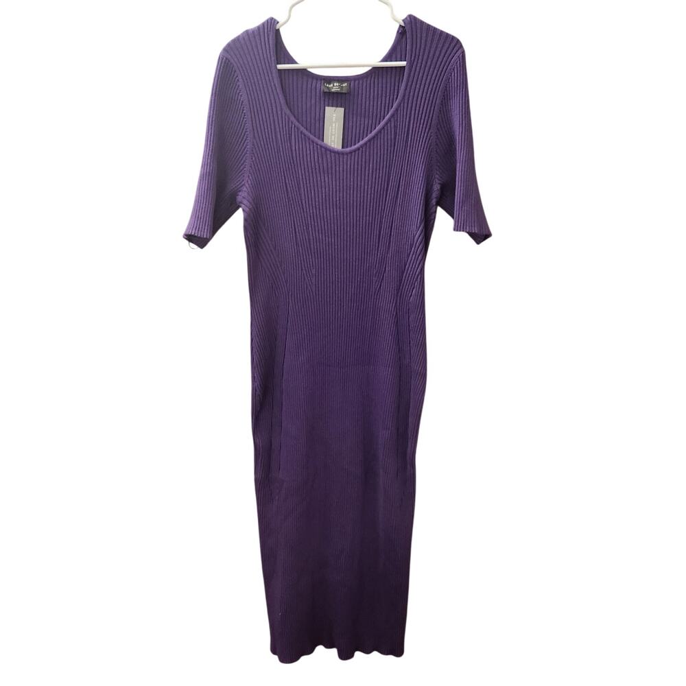 Lane Bryant Purple Ribbed Knit Half Sleeve Bodycon Midi Dress 18/20 NWT
